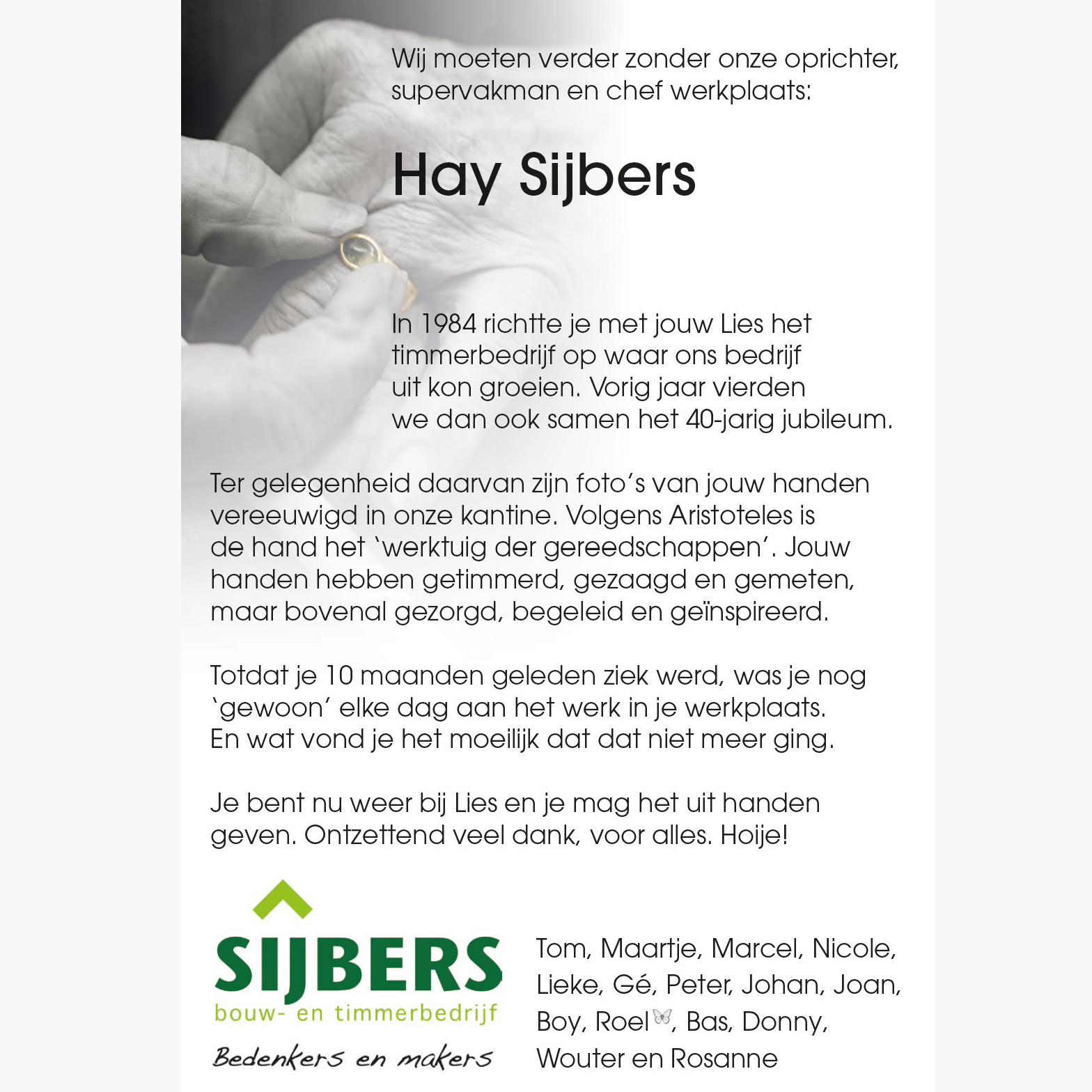 Afscheid genomen van Hay